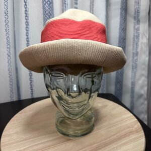Vintage Filbert Orcel Beige & Red Fedora Hat - Made in France